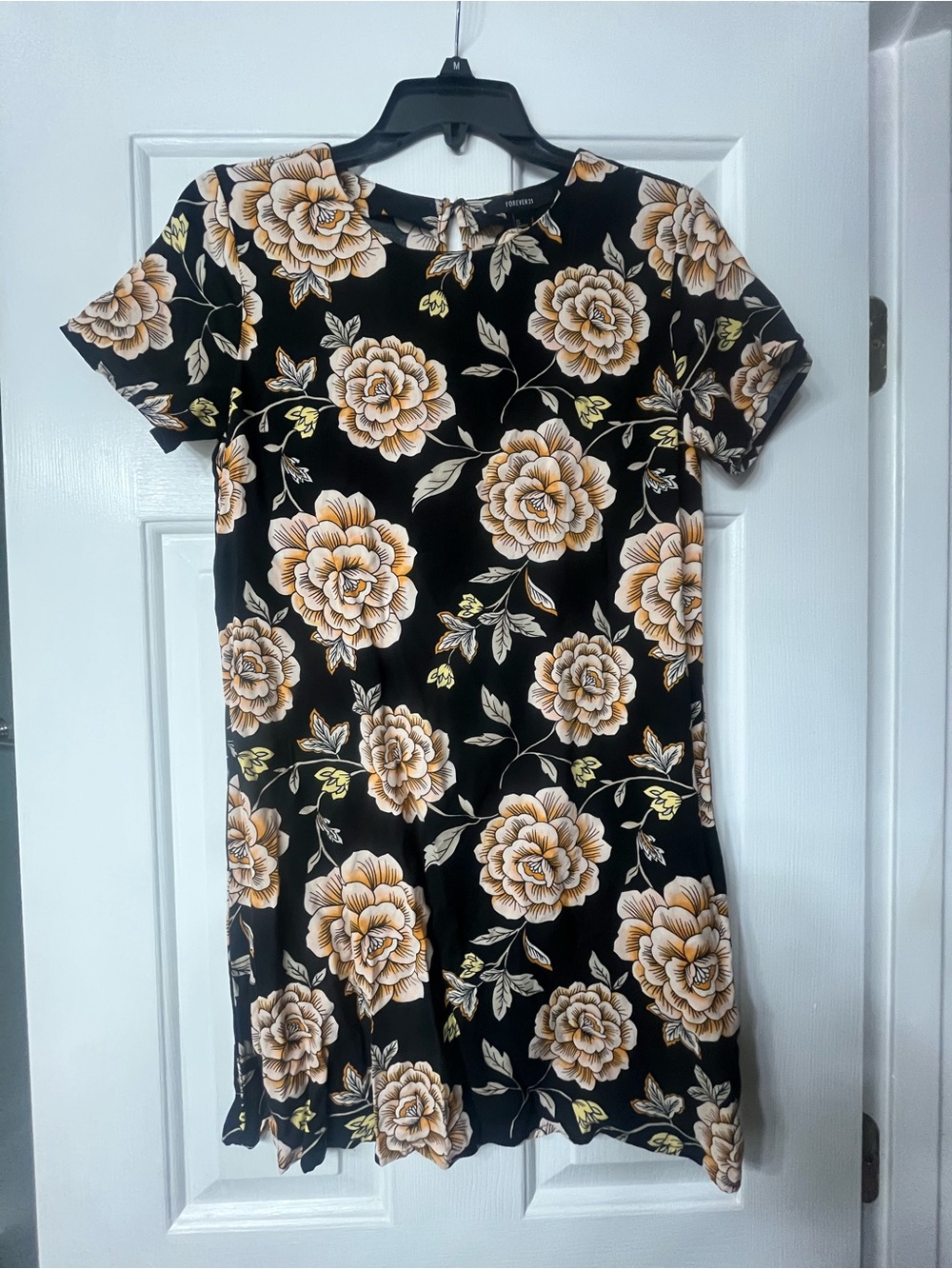Forever 21 Black Mini Dress with Cream Floral Print